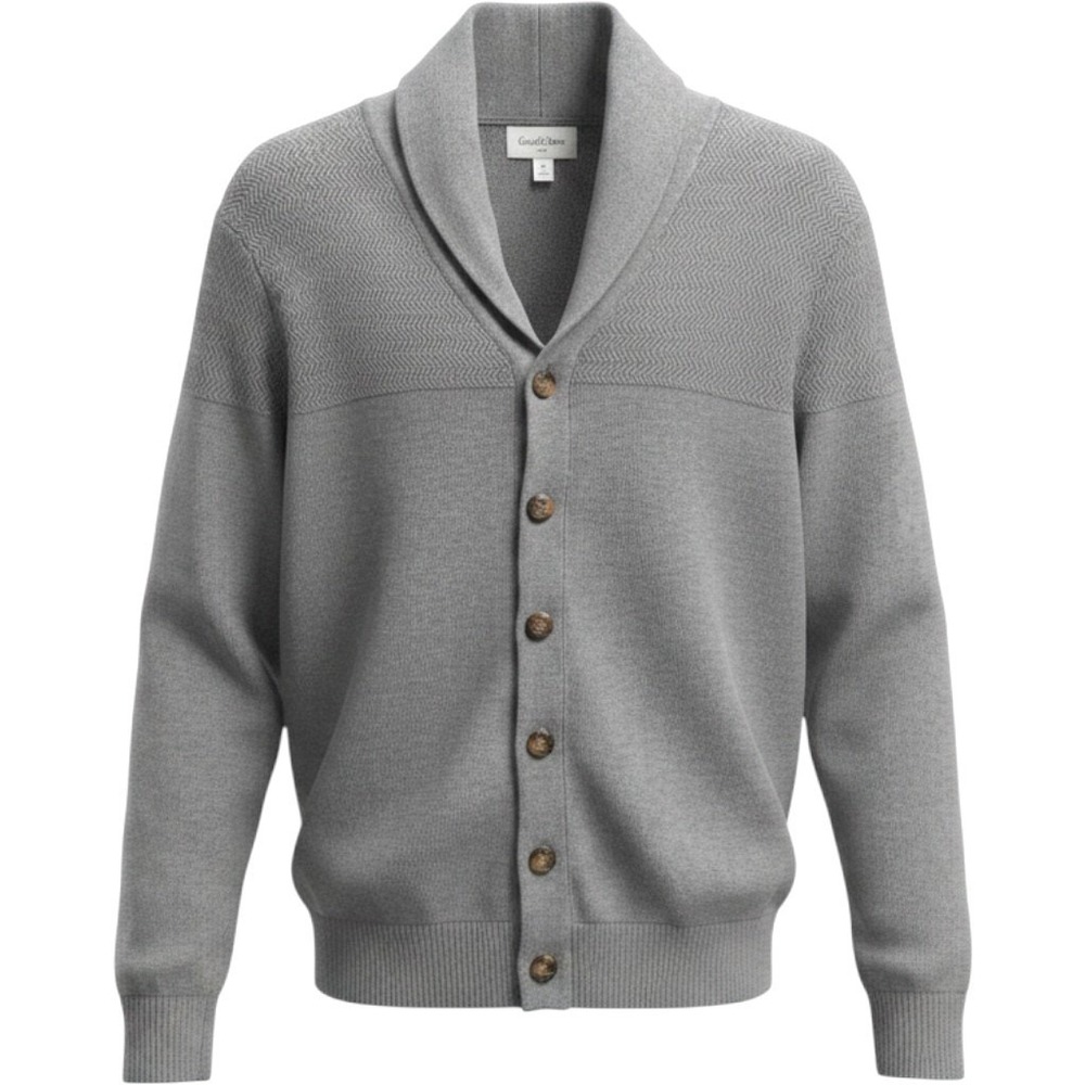 Goodfellow Cardigan Sweater Mens M Gray Shawl Collar Knit Preppy Academia Casual